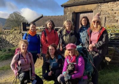 8 women from Lobular Breast Cancer UK wearing walking gear for their Walking our Mammaries fundraising challenge. They have all had a Lobular Breast Cancer diagnosis.