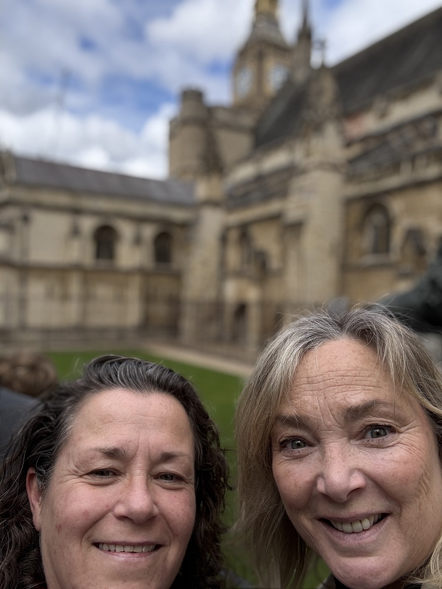Claire Turner and Emma Amos outside Westminster