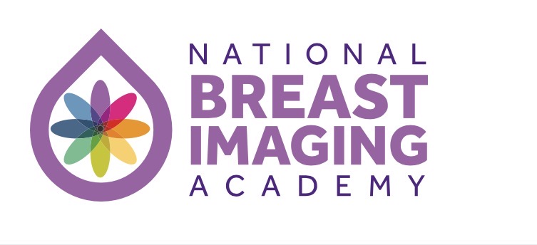 Logo with purple writing and a purple teardrop with rainbow coloured star in the middle. The logo says National Breast Imaging Academy.